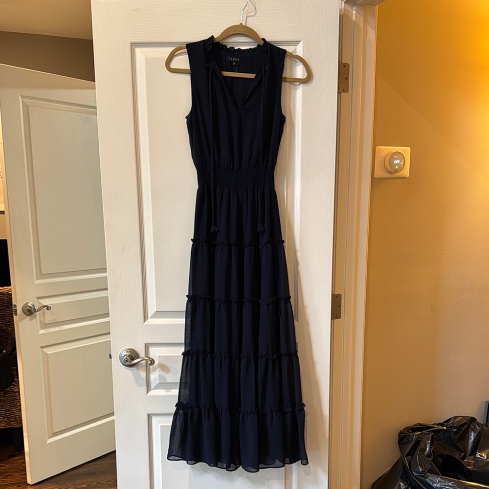 1. State Blue Sleeveless Maxi Sundress for Weddings